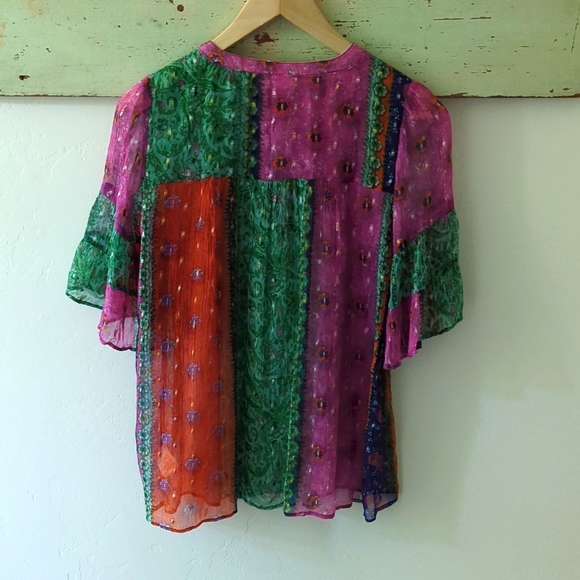 ANTHRO I Boho Sheer Smocked Antonella Peasant Blouse Top by Akemi + Kin, XS - Picture 6 of 15
